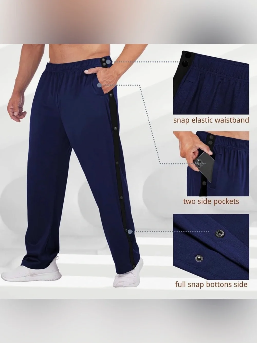 Deyeek Tear Away Snap Button Pants XXL NWT Navy Blue Post Surgery Basketball